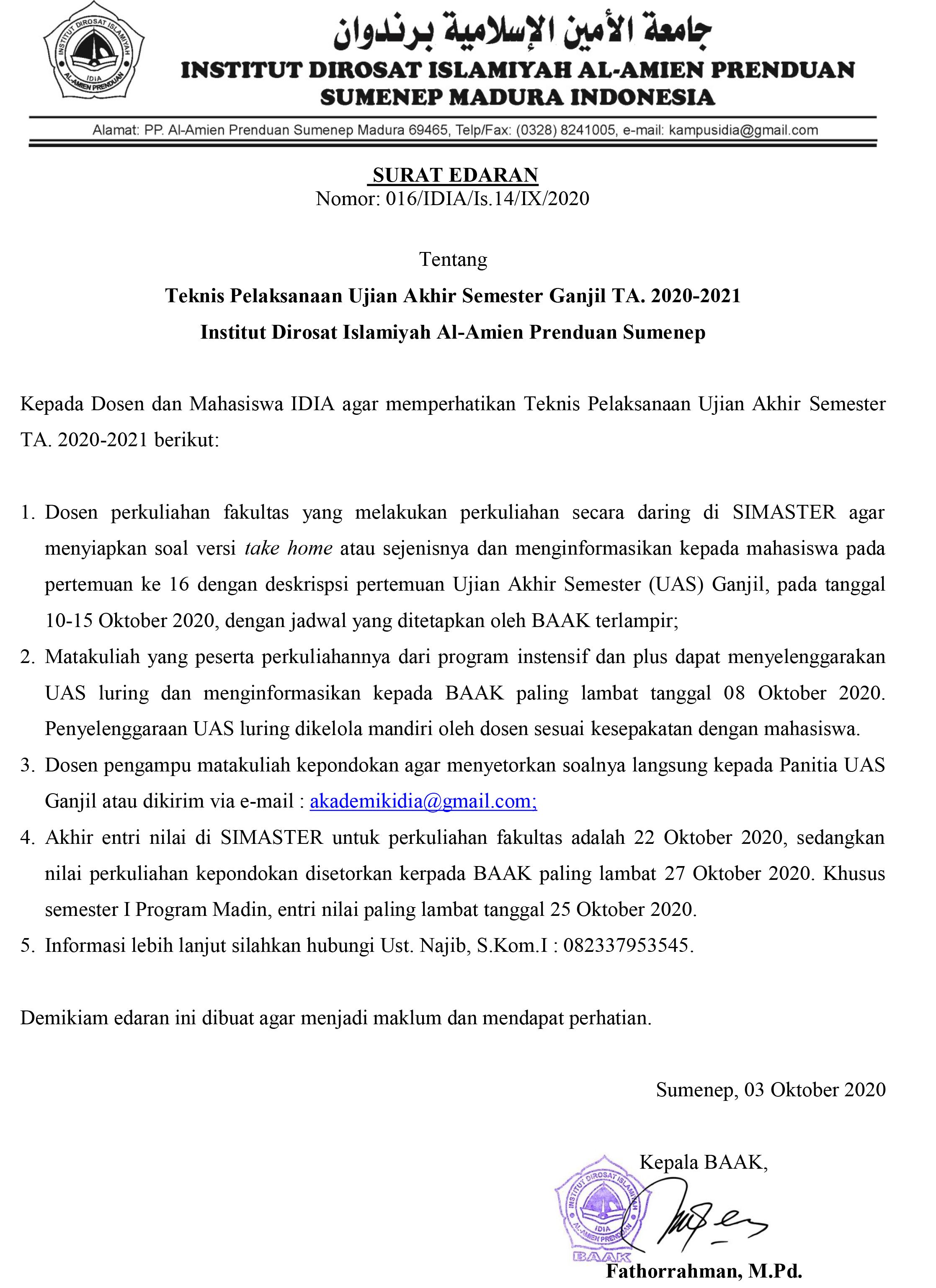 SURAT EDARAN TEKNIS UAS-1