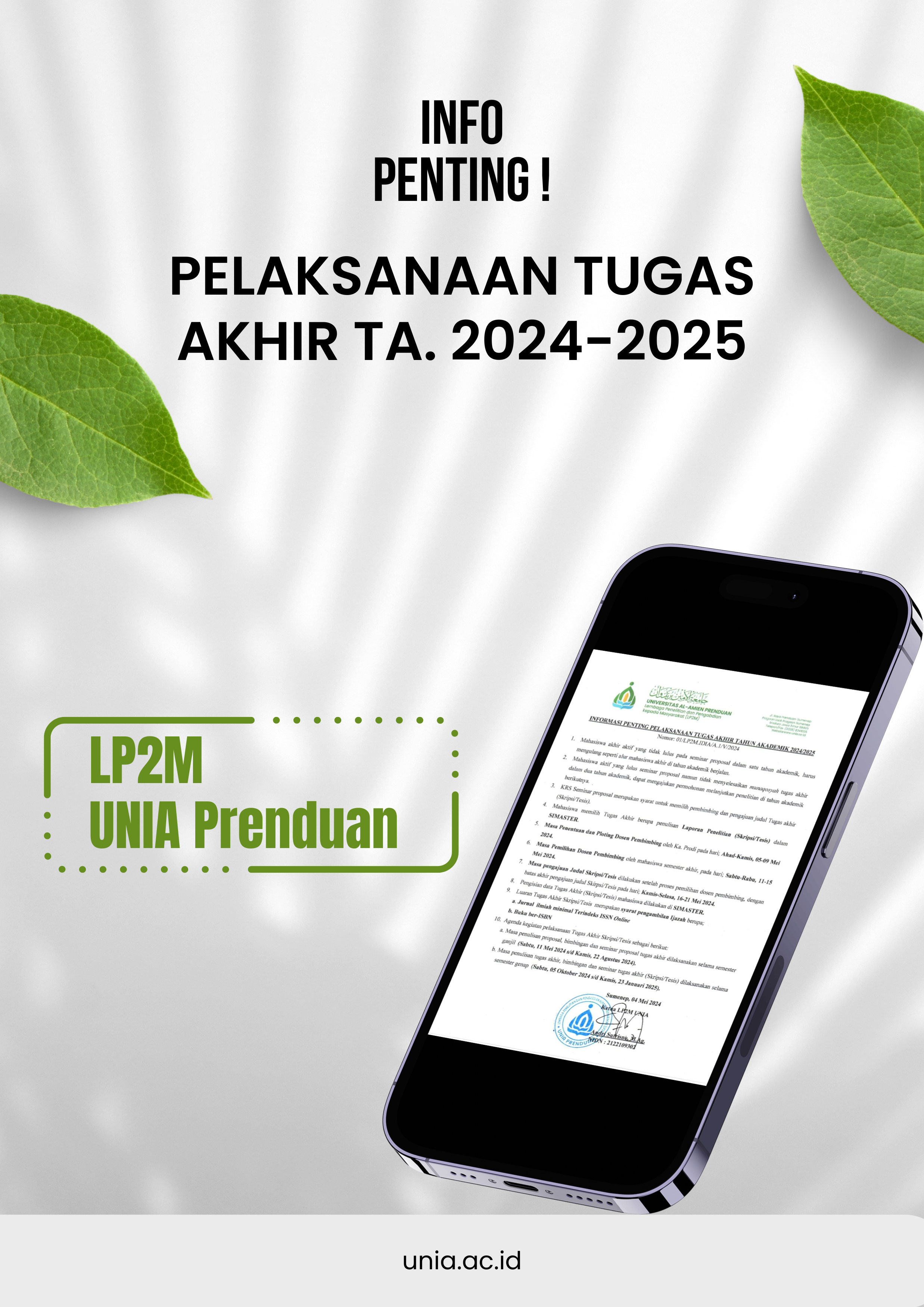 INFO PENTING PELAKSANAAN TUGAS AKHIR UNIVERSITAS AL-AMIEN PRENDUAN TA. 2024-2025