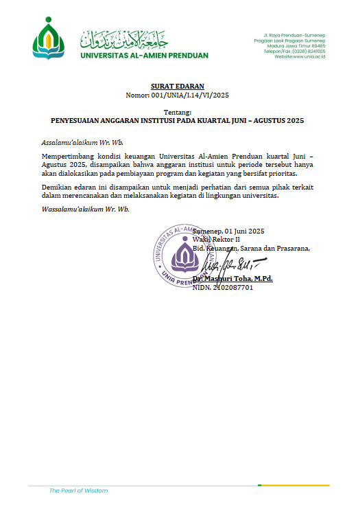 PENYESUAIAN ANGGARAN INSTITUSI PADA KUARTAL JUNI – AGUSTUS 2025