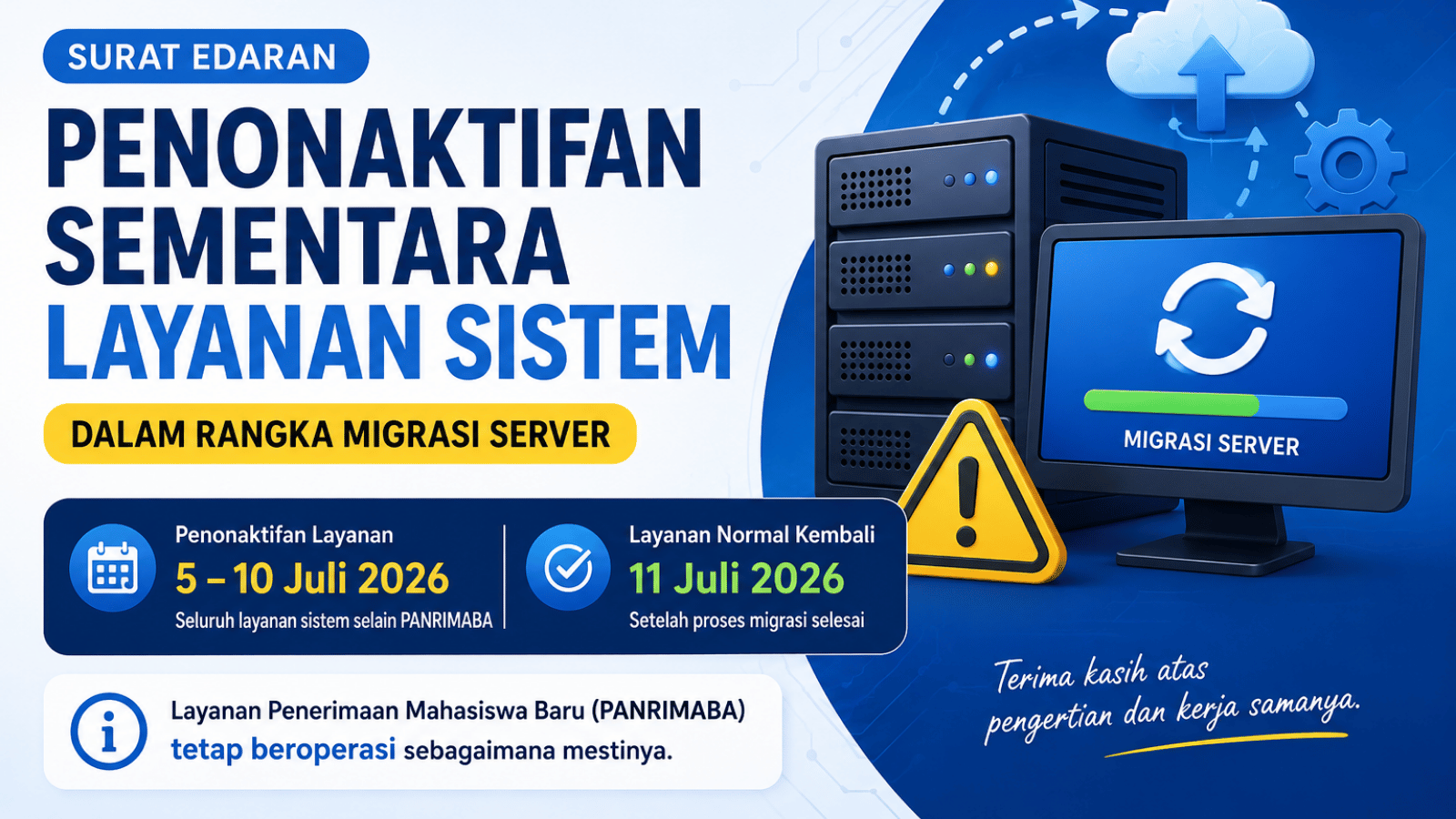 Penonaktifan Sementara Layanan Sistem UNIA dalam Rangka Migrasi Server